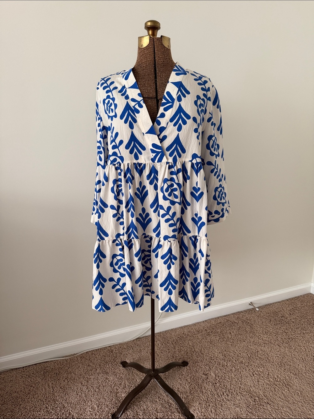 Zara White Dress with Bold Blue Floral Print